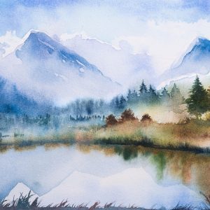 Peinture sur toile Paysage De Montagne Peint À L'aquarelle – Image 1