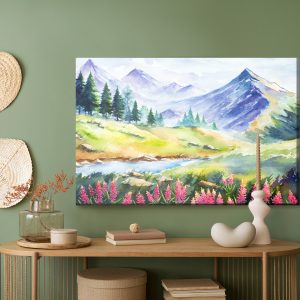 Peinture sur toile Paysage De Montagne Peint À L'aquarelle – Image 5