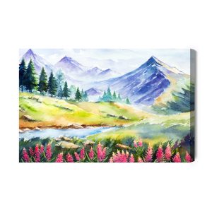 Peinture sur toile Paysage De Montagne Peint À L'aquarelle – Image 2