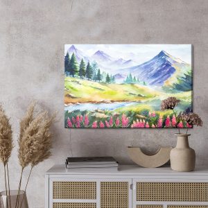 Peinture sur toile Paysage De Montagne Peint À L'aquarelle – Image 3