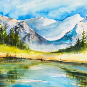 Peinture sur toile Paysage De Montagne Peint À L'aquarelle – Image 1