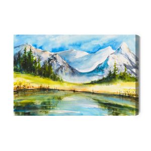 Peinture sur toile Paysage De Montagne Peint À L'aquarelle – Image 2