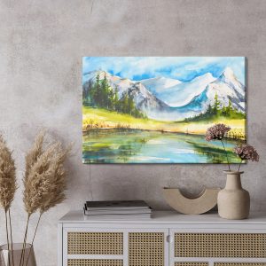 Peinture sur toile Paysage De Montagne Peint À L'aquarelle – Image 3