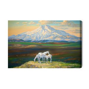 Peinture sur toile Chevaux Sur Fond De Montagnes – Image 2