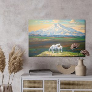 Peinture sur toile Chevaux Sur Fond De Montagnes – Image 3