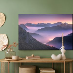 Peinture sur toile Montagnes Dans Le Brouillard Le Soir – Image 5
