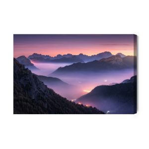 Peinture sur toile Montagnes Dans Le Brouillard Le Soir – Image 2