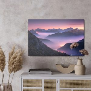 Peinture sur toile Montagnes Dans Le Brouillard Le Soir – Image 3
