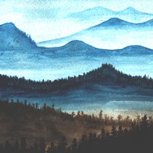 Peinture sur toile Paysage De Montagne Aquarelle Avec Forêt – Image 1