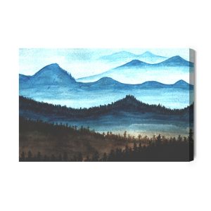 Peinture sur toile Paysage De Montagne Aquarelle Avec Forêt – Image 2