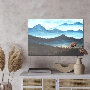 Peinture sur toile Paysage De Montagne Aquarelle Avec Forêt – Image 3
