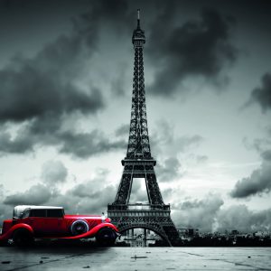 Peinture sur toile Vieille Voiture Dans Le Contexte De La Tour Eiffel – Image 1
