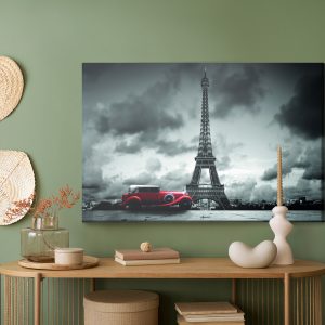 Peinture sur toile Vieille Voiture Dans Le Contexte De La Tour Eiffel – Image 5