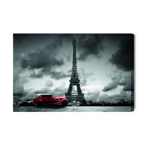 Peinture sur toile Vieille Voiture Dans Le Contexte De La Tour Eiffel – Image 2