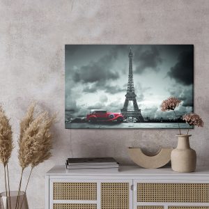 Peinture sur toile Vieille Voiture Dans Le Contexte De La Tour Eiffel – Image 3