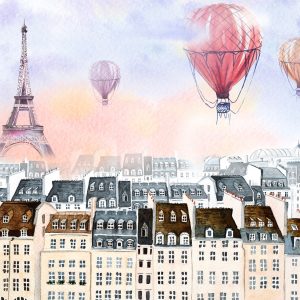 Peinture sur toile Montgolfières Survolant Paris – Image 1