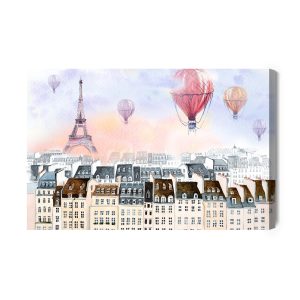 Peinture sur toile Montgolfières Survolant Paris – Image 2