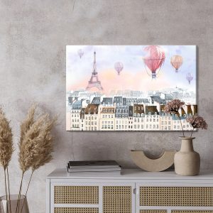 Peinture sur toile Montgolfières Survolant Paris – Image 3