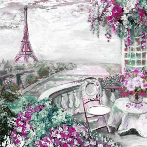 Peinture sur toile Un Café Avec La Tour Eiffel En Arrière-Plan – Image 1