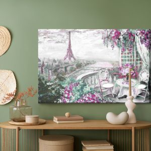 Peinture sur toile Un Café Avec La Tour Eiffel En Arrière-Plan – Image 5