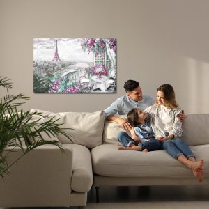 Peinture sur toile Un Café Avec La Tour Eiffel En Arrière-Plan – Image 7
