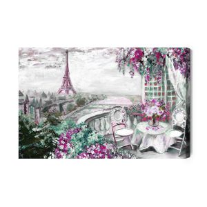 Peinture sur toile Un Café Avec La Tour Eiffel En Arrière-Plan – Image 2