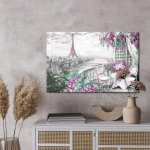 Peinture sur toile Un Café Avec La Tour Eiffel En Arrière-Plan – Image 3