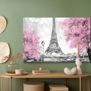 Peinture sur toile La Tour Eiffel Entre Les Arbres En Fleurs – Image 5