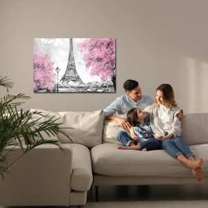 Peinture sur toile La Tour Eiffel Entre Les Arbres En Fleurs – Image 7
