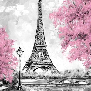 Peinture sur toile La Tour Eiffel Entre Les Arbres En Fleurs – Image 1