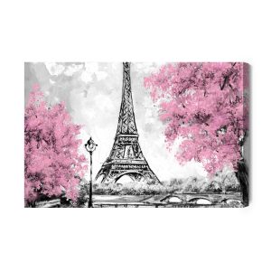 Peinture sur toile La Tour Eiffel Entre Les Arbres En Fleurs – Image 2