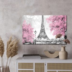 Peinture sur toile La Tour Eiffel Entre Les Arbres En Fleurs – Image 3