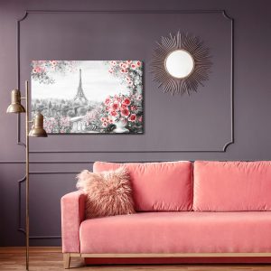 Peinture sur toile Balcon Fleuri Avec Vue Sur La Tour Eiffel – Image 4