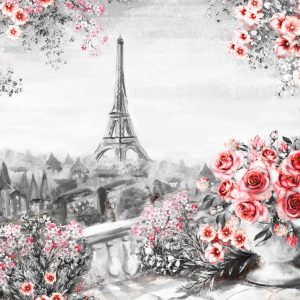 Peinture sur toile Balcon Fleuri Avec Vue Sur La Tour Eiffel – Image 1