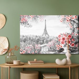 Peinture sur toile Balcon Fleuri Avec Vue Sur La Tour Eiffel – Image 5