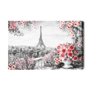 Peinture sur toile Balcon Fleuri Avec Vue Sur La Tour Eiffel – Image 2