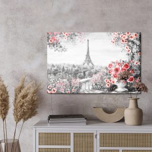 Peinture sur toile Balcon Fleuri Avec Vue Sur La Tour Eiffel – Image 3