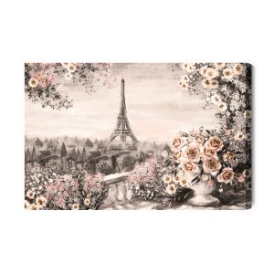Peinture sur toile Une Terrasse Fleurie Face À La Tour Eiffel – Image 2