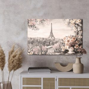 Peinture sur toile Une Terrasse Fleurie Face À La Tour Eiffel – Image 3