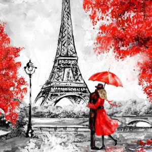 Peinture sur toile Les Amoureux Admirant La Tour Eiffel – Image 1