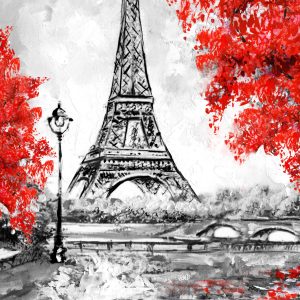 Peinture sur toile La Tour Eiffel Entre Les Arbres En Fleurs – Image 1
