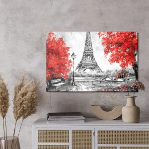 Peinture sur toile La Tour Eiffel Entre Les Arbres En Fleurs – Image 3