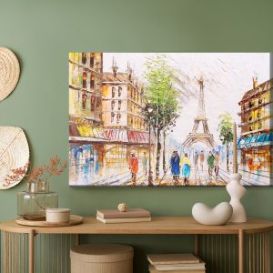 Peinture sur toile Rue De Paris Avec Vue Sur La Tour Eiffel – Image 5