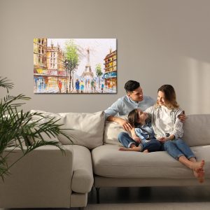Peinture sur toile Rue De Paris Avec Vue Sur La Tour Eiffel – Image 7