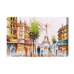 Peinture sur toile Rue De Paris Avec Vue Sur La Tour Eiffel – Image 2