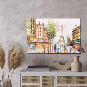 Peinture sur toile Rue De Paris Avec Vue Sur La Tour Eiffel – Image 3