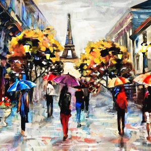 Peinture sur toile Les Gens Avec Des Parapluies Colorés À Paris – Image 1