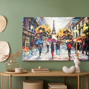 Peinture sur toile Les Gens Avec Des Parapluies Colorés À Paris – Image 5