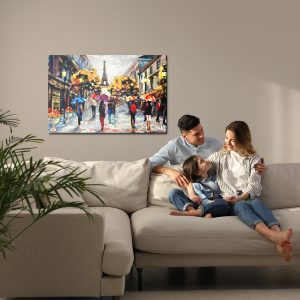 Peinture sur toile Les Gens Avec Des Parapluies Colorés À Paris – Image 7