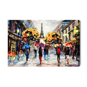 Peinture sur toile Les Gens Avec Des Parapluies Colorés À Paris – Image 2